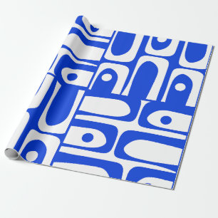 Mid Century Modern Retro Piquet Royal Blue Pattern Wrapping Paper