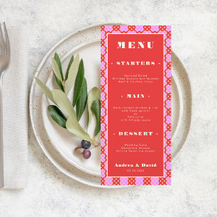 Mid Century Modern Retro Red and Pink Arch Wedding Menu