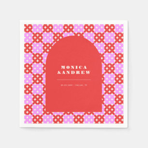 Mid Century Modern Retro Red & Pink Arch Geometric Napkin