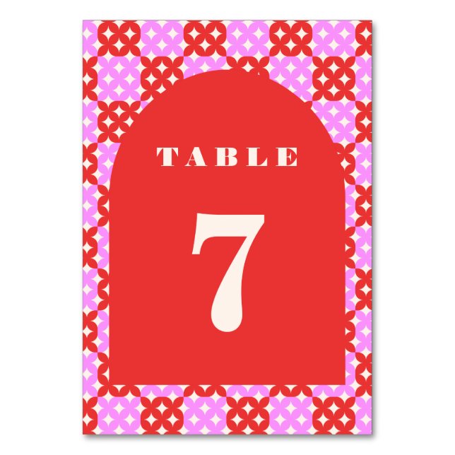 Mid Century Modern Retro Red Pink Table 7 Table Number (Front)