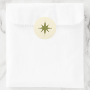 Mid-century Modern Retro Star in Green and Cream Classic Round Sticker