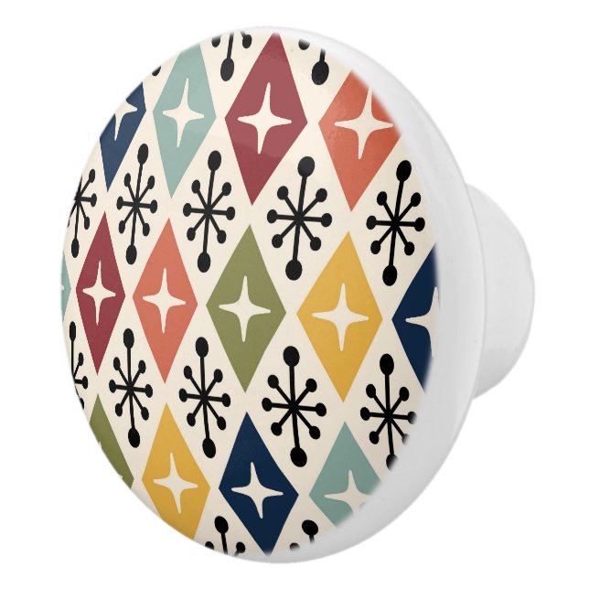 Mid Century Modern Retro Starburst Pattern Ceramic Knob (Right)