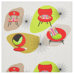 Mid Century Modern Retro Style Chair Illustrations Fabric