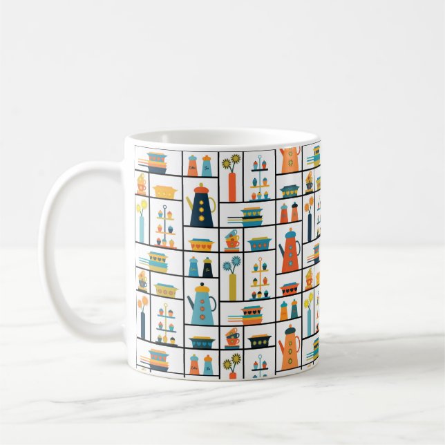 Mid Century Modern Retro Stylish Kitchen Shelves Coffee Mug (Left)