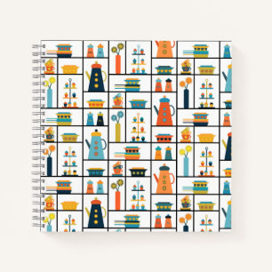 Mid Century Modern Retro Stylish Kitchen Shelves Notebook