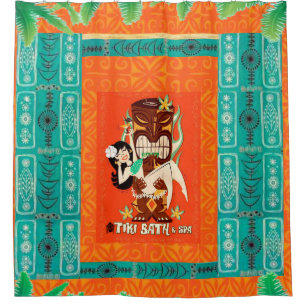 Mid Century Modern Retro Tropical Tiki Bath & Spa Shower Curtain