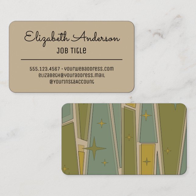 Mid Century Modern Retro Vintage Style Business Card (Front/Back)