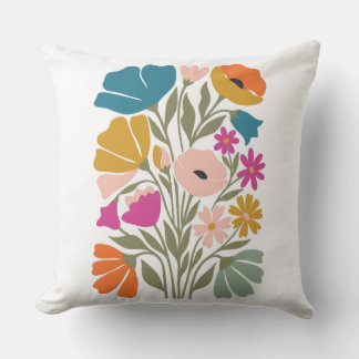 Mid-Century Modern Retro Wildflower Throw Pillow