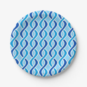 Mid-Century Modern Ribbons, cobalt & sky blue Paper Plate