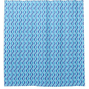 Mid-Century Modern Ribbons, cobalt & sky blue Shower Curtain
