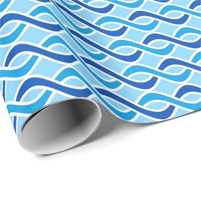 Mid-Century Modern Ribbons, cobalt & sky blue Wrapping Paper (Roll Corner)