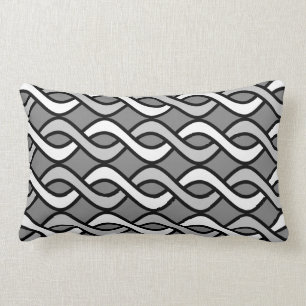 Mid-Century Modern Ribbons, grey, black and white Lumbar Cushion