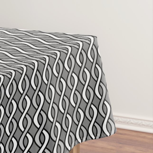 Mid-Century Modern Ribbons, grey, black and white Tablecloth (In Situ)