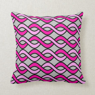 Mid-Century Modern Ribbons, pink and grey / grey Cushion