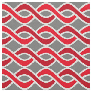 Mid-Century Modern Ribbons, red and grey / grey Fabric