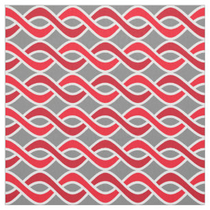 Mid-Century Modern Ribbons, red and grey / grey Fabric