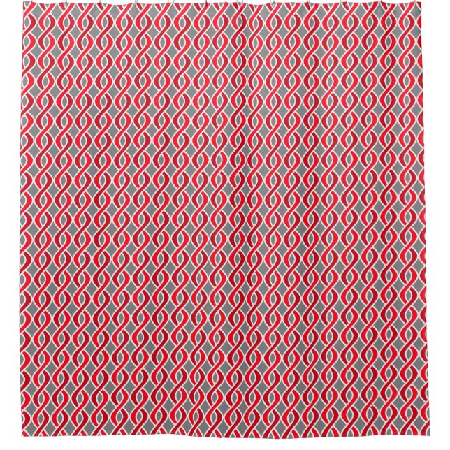 Mid-Century Modern Ribbons, red and grey / grey Shower Curtain (Front)