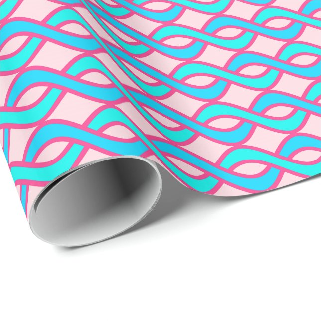 Mid-Century Modern Ribbons, turquoise and pink Wrapping Paper (Roll Corner)