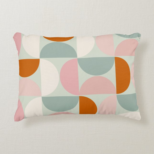 Mid Century Modern Sage Green Blush Orange Pattern Decorative Cushion (Front)
