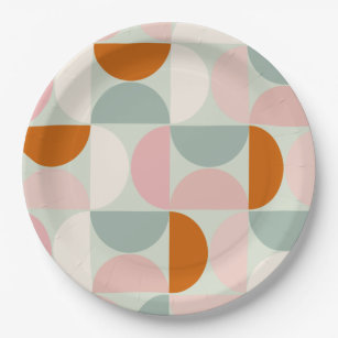 Mid Century Modern Sage Green Blush Orange Pattern Paper Plate