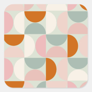 Mid Century Modern Sage Green Blush Orange Pattern Square Sticker