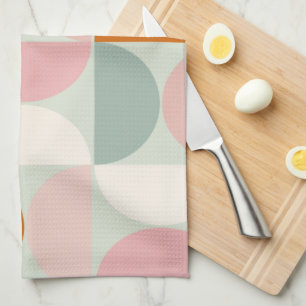 Mid Century Modern Sage Green Blush Orange Pattern Tea Towel