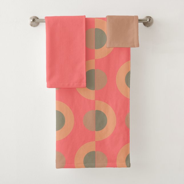 Mid-Century Modern Salmon and Olive    Bath Towel Set (Insitu)