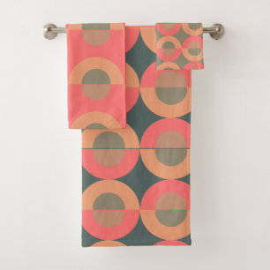 Mid-Century Modern Salmon and Olive     Bath Towel Set