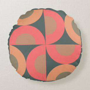 Mid-Century Modern Salmon and Olive Round Cushion