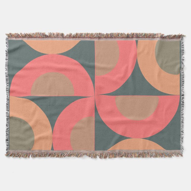Mid-Century Modern Salmon and Olive     Throw Blanket (Front)