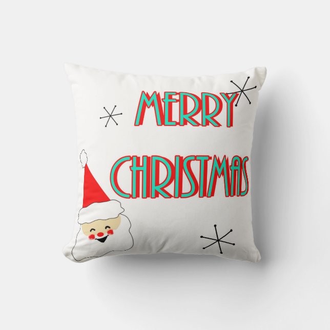 mid century modern santa claus merry christmas cushion (Front)