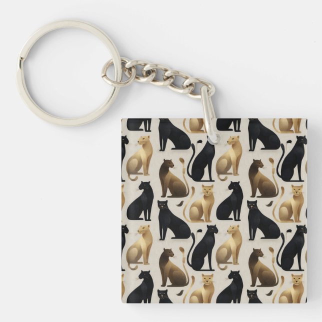 Mid-Century Modern Seamless Panther Pattern Key Ring (Front)