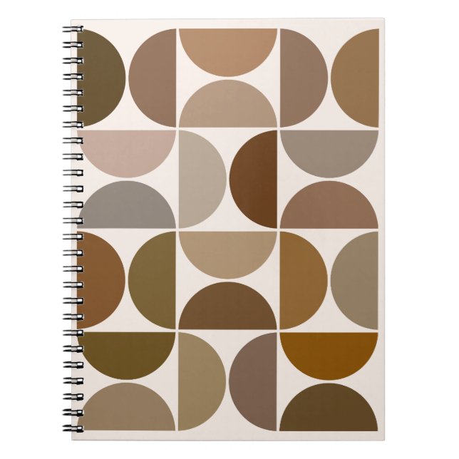 Mid-Century Modern Semicircles Browns+Cream Notebook (Front)