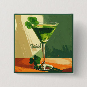 Mid Century Modern Shamrock Martini Sláinte!  15 Cm Square Badge