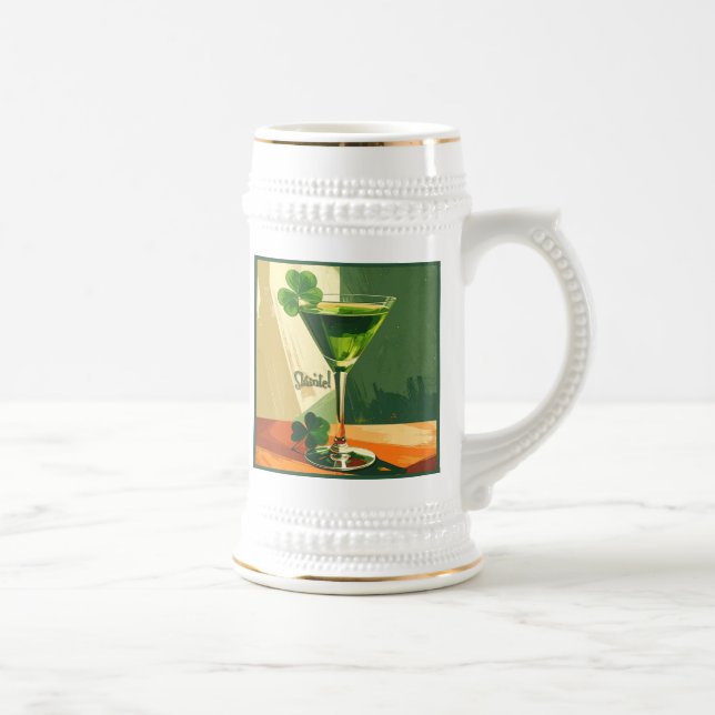 Mid Century Modern Shamrock Martini Sláinte!  Beer Stein (Right)