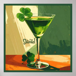 Mid Century Modern Shamrock Martini Sláinte! Poster