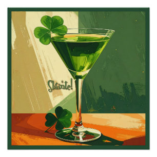 Mid Century Modern Shamrock Martini Sláinte! Poster