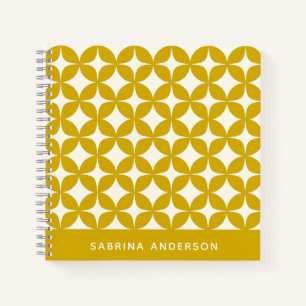 Mid Century Modern Shapes Yellow Personalised Notebook