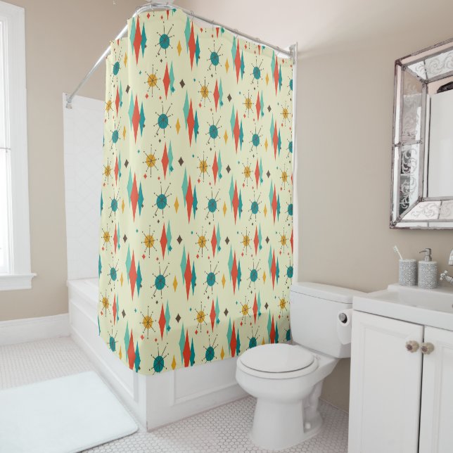 Mid-Century Modern Shower Curtain, Diamond Pattern Shower Curtain (In Situ)