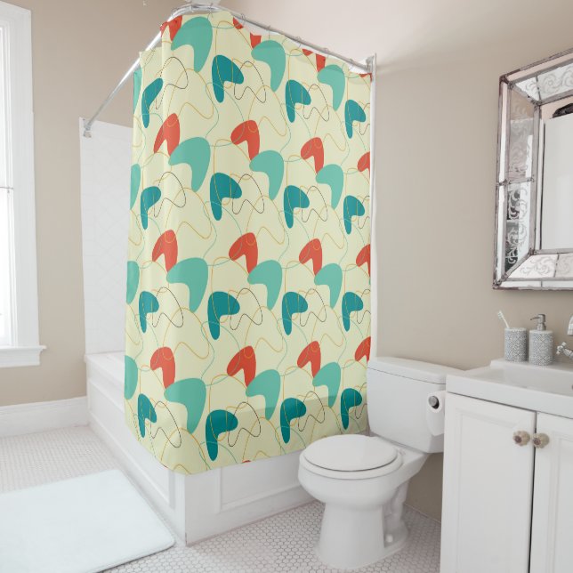 Mid-Century Modern Shower Curtain, Retro Pattern Shower Curtain (In Situ)
