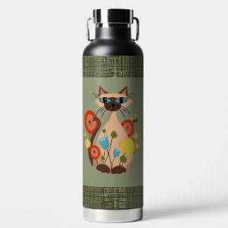 Mid-Century Modern Siamese Cat Water Bottle
