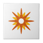 Mid-Century Modern Single Orange Starburst Tile<br><div class="desc">Mid-century modern inspired design featuring a single vintage retro orange starburst on a white background. Simple, clean modern design. Create your own custom tile by uploading a new image, or use the "message" button to contact the designer for help. To create your own design: 1. Select personalise this template. 2....</div>