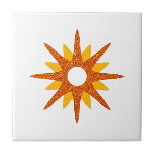 Mid-Century Modern Single Orange Starburst Tile