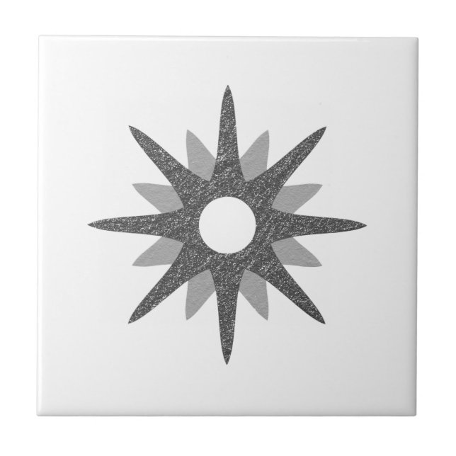 Mid-Century Modern Single Silver Starburst Ceramic Tile (Front)