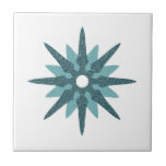 Mid-Century Modern Single Turquoise Star Design Tile<br><div class="desc">Mid-century modern inspired design featuring vintage retro turquoise starburst on a white background. Simple, clean modern design.</div>