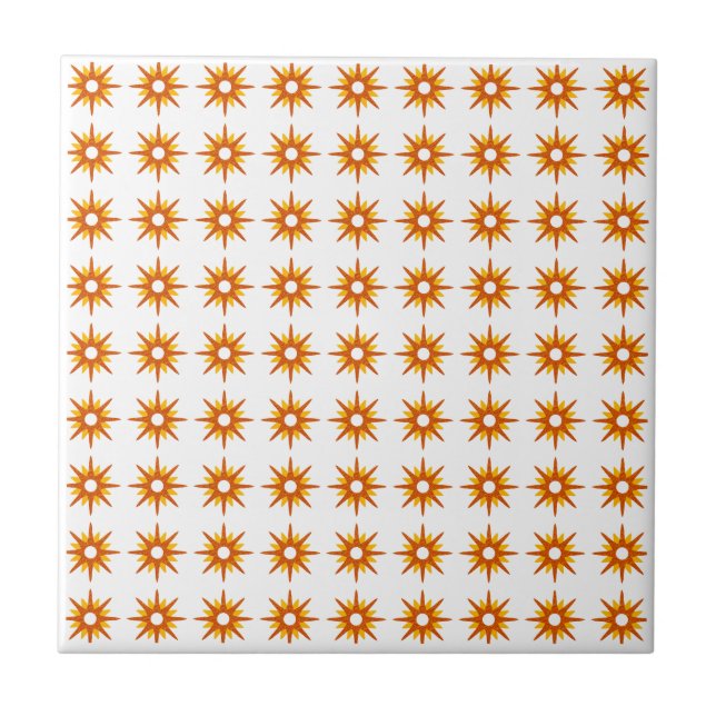 Mid-Century Modern Small Orange Starburst Pattern Tile (Front)