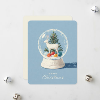 Mid-Century Modern Snow Globe White Deer  Holiday Card