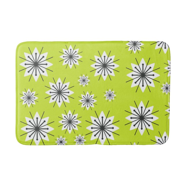 Mid Century Modern Snowflakes Chartreuse Bath Mat (Front)