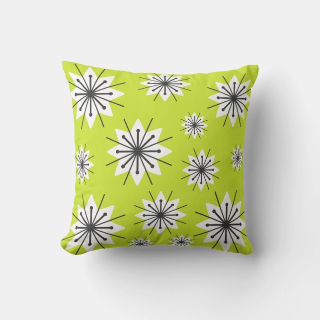 Mid Century Modern Snowflakes Chartreuse Cushion (Front)