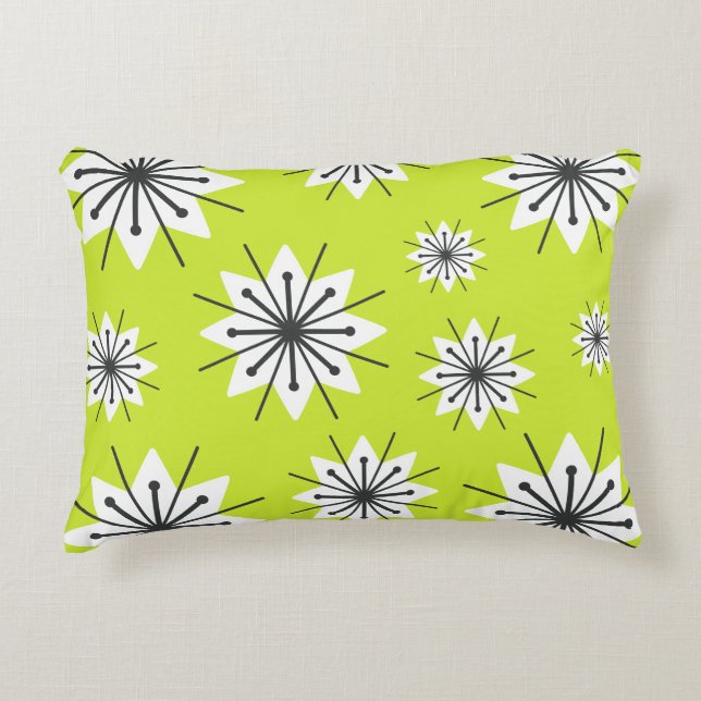 Mid Century Modern Snowflakes Chartreuse Decorative Cushion (Front)